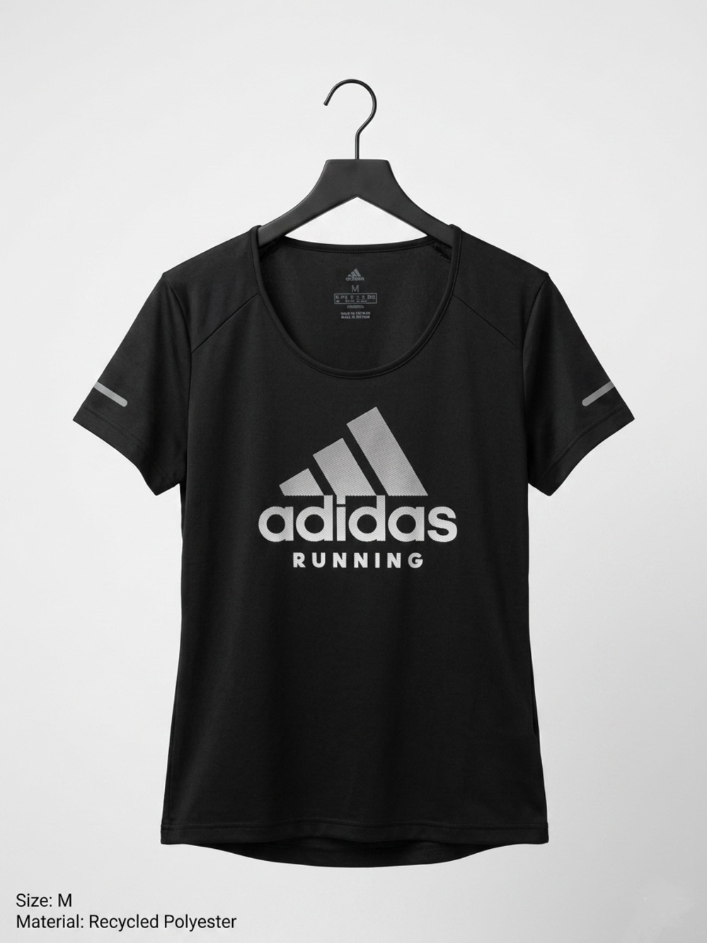 adidas Black Short-Sleeve Running Tee with Reflective Logo
